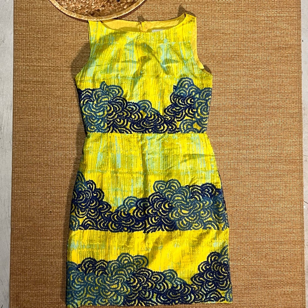 Tabitha Neon Chartreuse Azure Scroll Shift Dress … - image 3